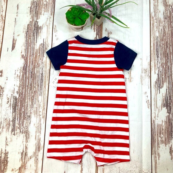 Way To Celebrate! Patriotic Pocket Romper Red White & Blue Striped Sz 3-6M - Picture 6 of 6
